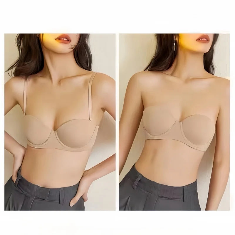 2Pcs/Set Demi Cup Bras For Women Convertible Strapless Bra Low Cut Underwear Comfort Padded Brassiere Sexy Lingerie S-XL