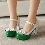Women Lolita Style Patent Leather Bow Shoes 9.5cm High Heels Anti-slip Rubber Sole Platform Pumps Ideal for Parties Daily Wear