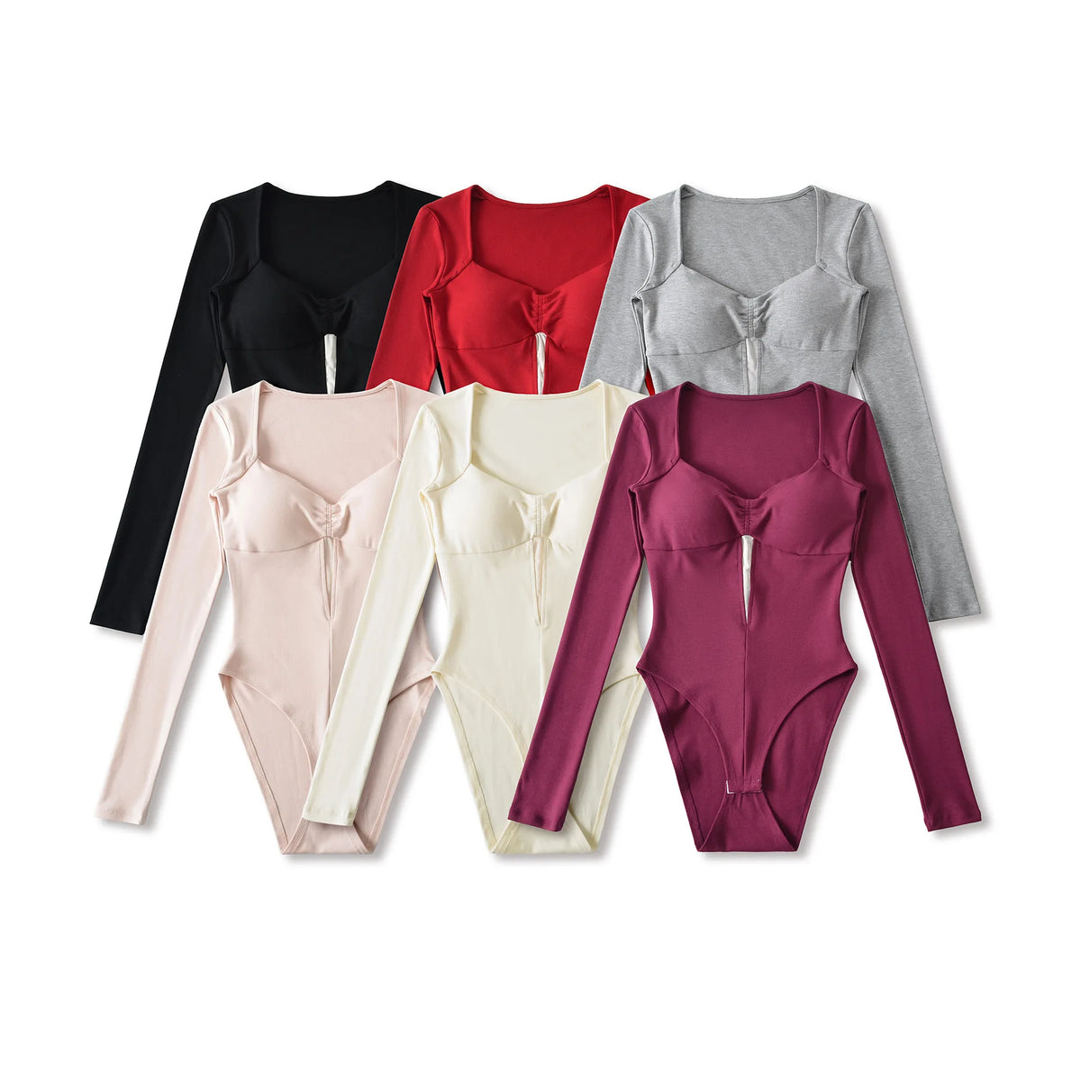 Pure Desire Sexy Padded Solid Color Slim Hollow Long Sleeve Bodysuits Base Shirt For Woman Casual Fashion Style Bodysuits MO2T
