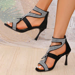 Shiny Crystal High Heels Sandals for Women 2025 Fashion Zipper Stiletto Heel Party Shoes Woman Summer Peep Toe Ankle Sandals