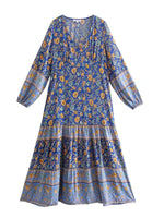 Foridol Bohemian Printed Floral Women Long Dress with Sleeve Spring Summer New in Midi Vestidos Casual Beach Boho Dress Women