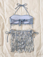 Shiny Glitter Bikini Set 2025 Women Sexy Bandeau Push Up Sequin Tassel Swimsuit Ladies Beach Bathing Suit High Waist Swimwear