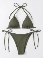 Sexy Brown Bikini 2026 Women Solid Red Halter Push Up Bra Tie Side Triangle Swimsuit Summer Bathing Suit Lace Up Micro Swimwear
