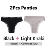 FINETOO 2Pcs/Set Women Cotton Brazilian Panties Plus Size M-2XL Lingerie Sexy Lace Underwear Low Rise Girls Intimates Underpants