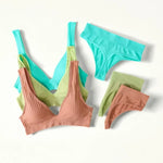 Women Push-Up Bra And Panties Set Sexy Lingerie V-neck Non-wire Bralette with Removable Pads Seamless Crop Top High Waist Thong