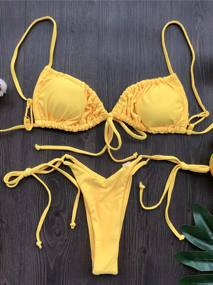 Sexy Ruffle Frilled Micro Thong Bikini 2025 Women Swimwear Female Swimsuit Two-pieces Bikini set String Bather Bathing Suit Swim