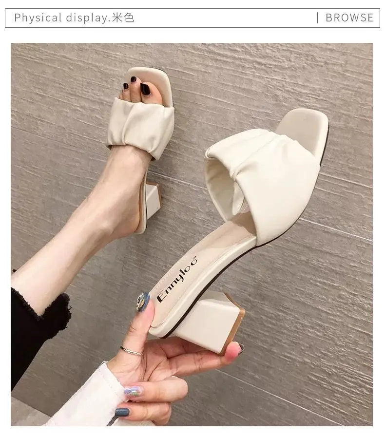 Fashion Strange Style Women Slippers Square Open Toe Slippers Slip on Slides Summers Beach Shoes Woman Heels Zapatillas Mujer