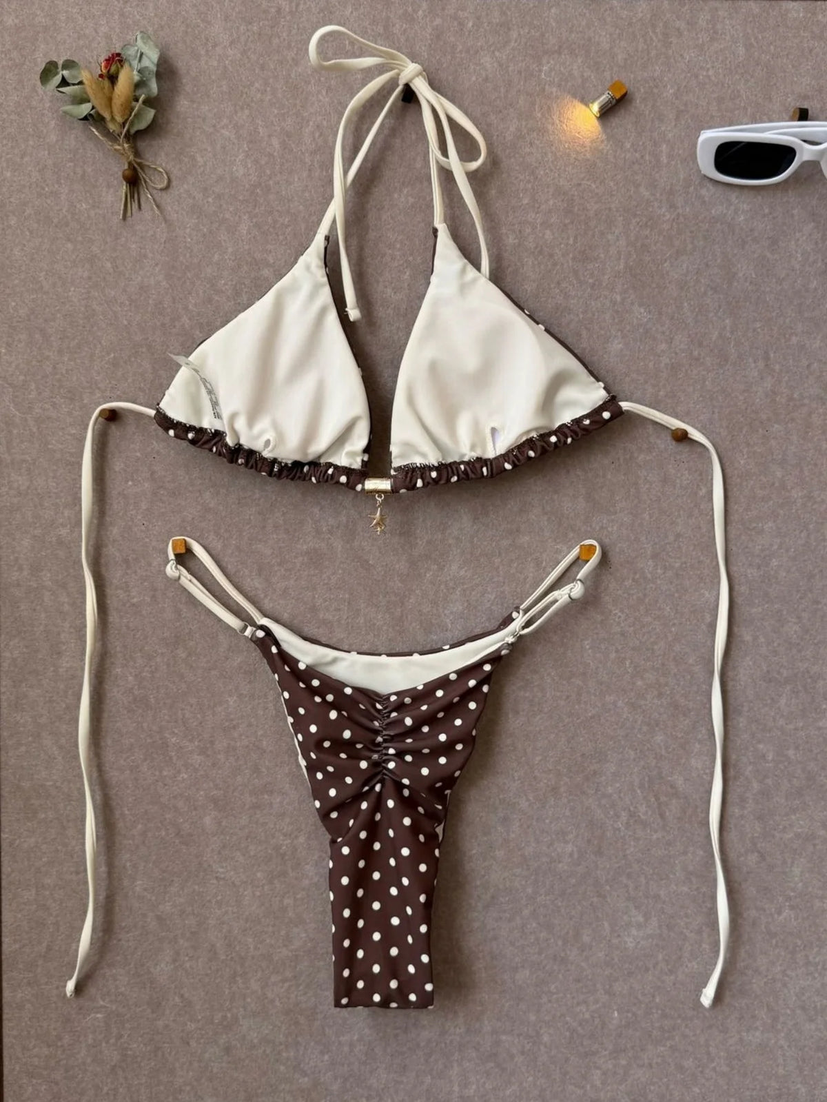 Sexy Pink Polka Dot Print Patchwork Micro Bikini 2026 Women Halter Push Up Bra Triangle Swimsuit Summer Bathing Suit Swimwear