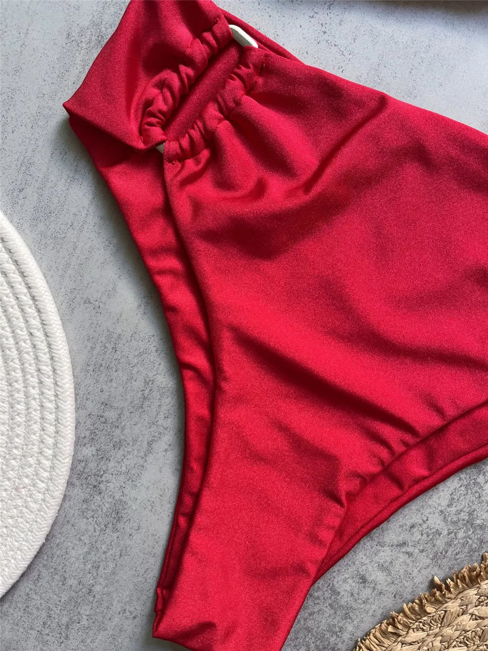 Brown Shiny U Shaped Bikini High Waist Sexy Swimsuit Women 2026 Wrinkled Solid Swimwears Bathing Suit Bandeau Bikinis Sets Mujer