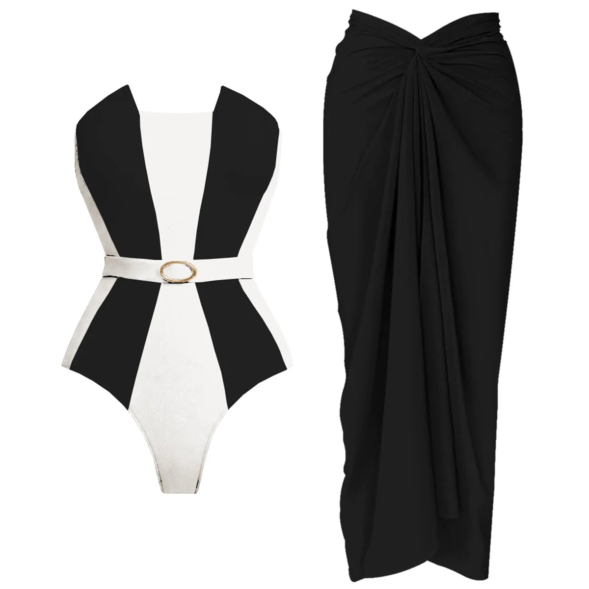 2Pcs Striped Swimsuit With Long Skirt Sexy Women Bikini Push Up Swimwear Halter Biquini Female Bathing Suit Slimming Beachwear