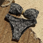 Flower Embroidery Bandeau Bikinis Sets Woman 2026 Metal Buckled Sexy Swimsuit Women High Cut Bathing Swimming Suit Bikini Mujer