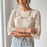 Half Sleeve Hollow Out Solid Crochet Knitted Tunic Beach Cover Up Cover-ups Beach Dress Beach Wear Beachwear Female Women V8401