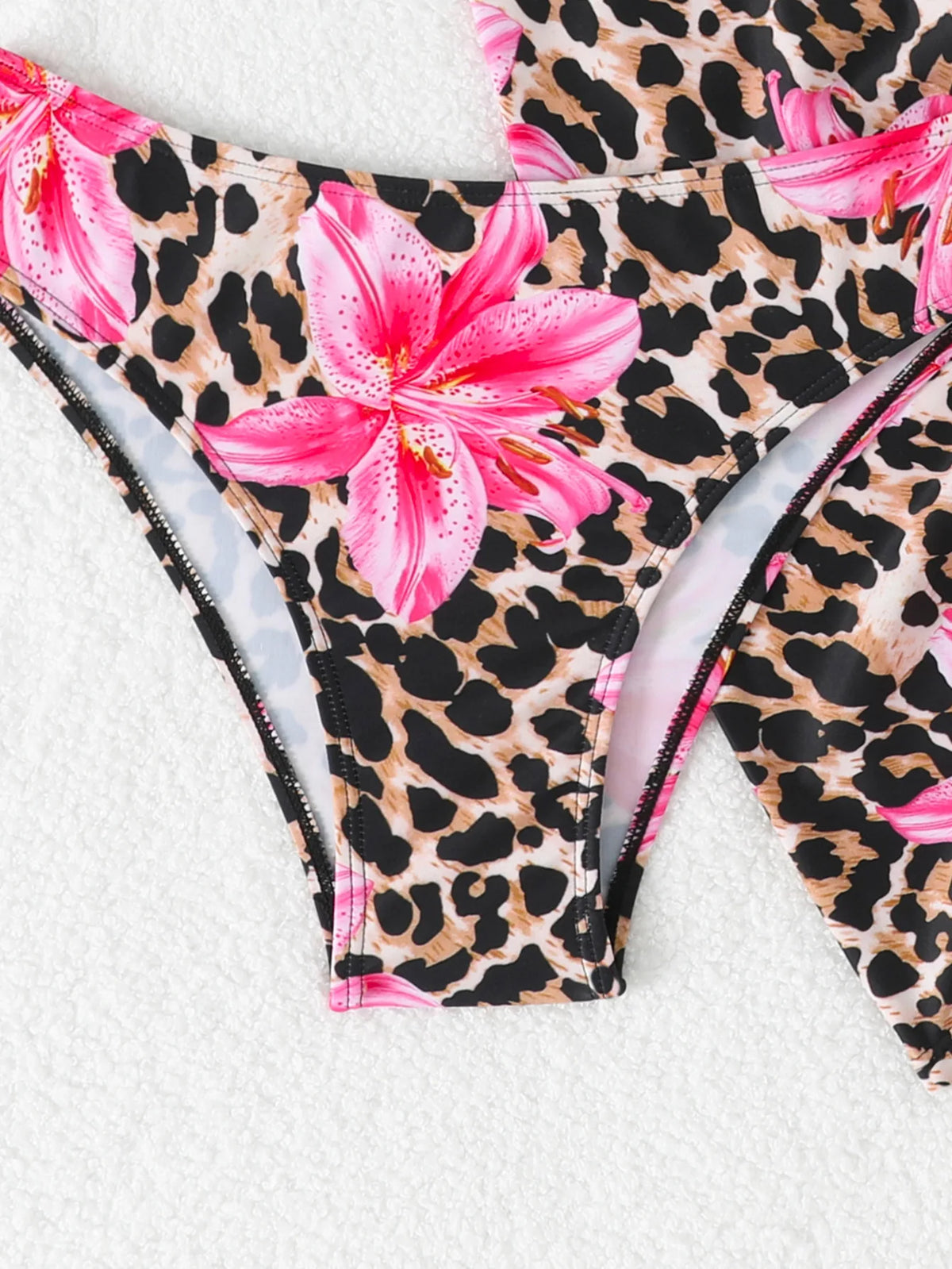 New Leopard 3 Pieces Push Up Bandeau Bikini Set Swimsuit Women Swimwear with Mesh Beach Sarong Skirts Floral Print Bathing Suit