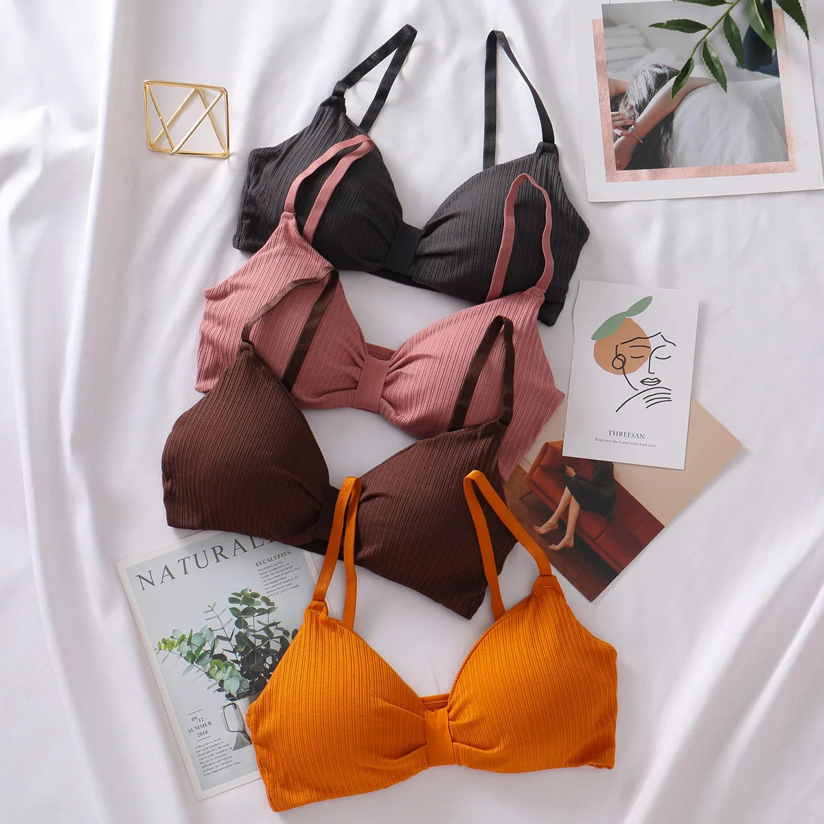 Push-Up Bras for Women Sexy Adjustable Straps Brassiere Wire Free Bra Seamless Underwear Solid Color Lingerie One Size