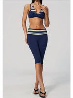 Summer Polka Dot Yoga Sets Women Hanging Neck Shockproof Sports Bra Fitness Suit Folding High Waist Mid Pants Gym Tracksuit
