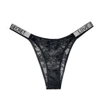Rhinestone Lace Letter Sexy G String Women Panties Seamless Girls Underwear Transparent Thong For Female Low Rise Ladies Briefs