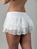 Women's Summer Sexy Casual Skirt Solid Color Low Waist Lace Ruffled Skirt with Lined Shorts