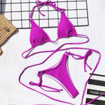4 Colors Sexy Bikini Women Solid Leopard Bandage Halter Swimwear Swimsuit Female Beach Bikinis Set Bathing Suit Banadores Mujer