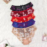 5pcs Lace Sexy Women Panties Mid Waist Perspective Floral Ladies Briefs Breathable Comfortable Female Underwear