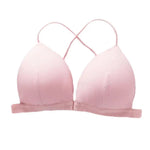 Women Simple Bra Triangle Cup Thin Straps Wrapping Chest Front Buckle Wireless Ribbed Bra Sexy Sports Cross Back Bra