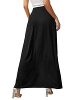 Women's Elastic High Waist Skirts Solid Color Side High Split Loose FitLong Skirts Beachwear