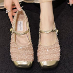 Elegant Solid Color Bling Mary Janes Shoes Women Spring Autumn Buckle Strap Party Flats Woman Shallow Square Top Shoes Lady