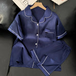 Sweet Simple Ice Silk Pajamas for WomenThin Short-sleeved Home Clothes Suit Nightwear Women's Pajamas Set Nightie Summer