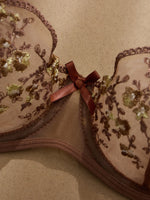 Ladies Classic Black Blue Floral Print Ultra-Thin Bra And Panties Set Elegant Underwear Combo for Women