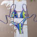 New Bikini Woman Sets Triangle Top Tie Side Bottom Bikinis Crochet Set Swimwear Multicolor Two Piece Swimsuit Women's Beach Wear