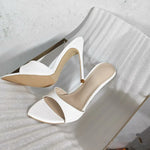 Women's White Faux Leather Pointed Toe Stiletto Mules - Slip-On High Heel Sandals for Summer, Party & Daily Wear