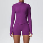 Women's Seamless Yoga Set Slim Fit Breathable High Elasticity Zipper Sports Set Outdoor Leisure Running Fitness Set