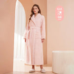 Men's and Women's Styles Winter Bathrobe Long Sleeve Warm Turn Down Collar Fluffy Bath Robe with Sashes Solid Fleece Gown 2025