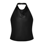Women Summer Halter Neck Vest Sleeveless Open Back Solid Color Satin Tank Tops