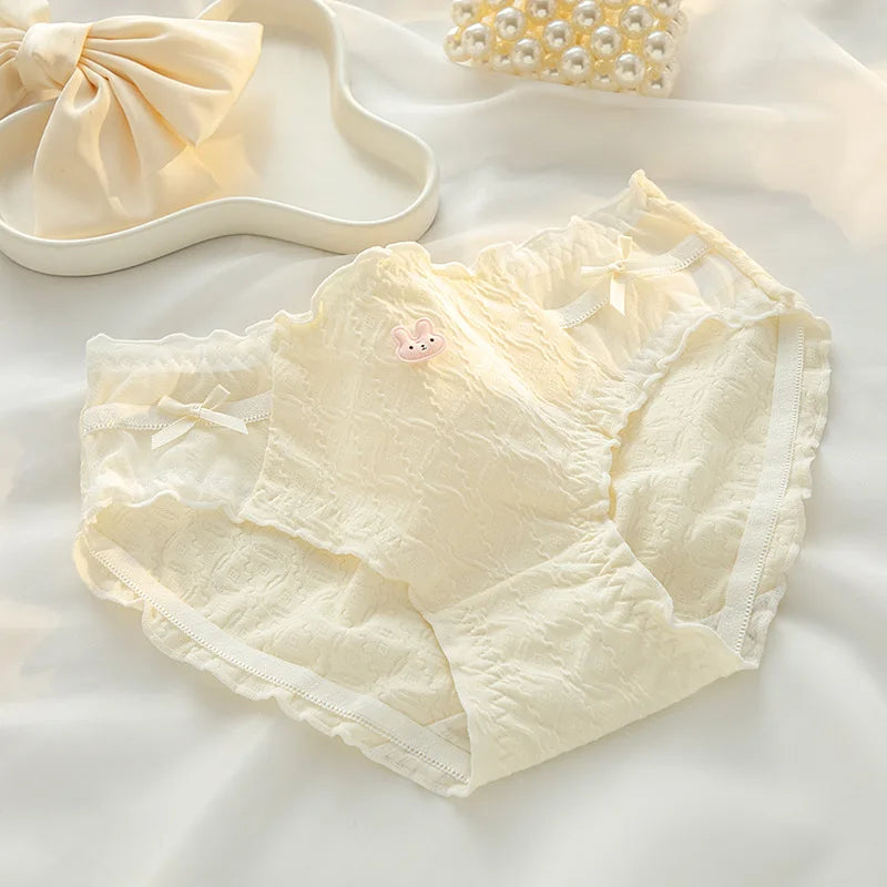 1/5pcs Women's Underwear Panty Cotton Lace Panties Girls' Bow Comfort Briefs Mid Waist Seamless Underpants Female Sexy Lingerie