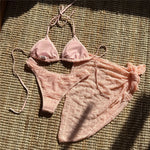 Yellow Micro Thong 3 Piece Bikini Set Damen Mesh Cover Up String Halter Swimwear Sexy Swimsuit Women 2025 Bathing Suit Bikinis
