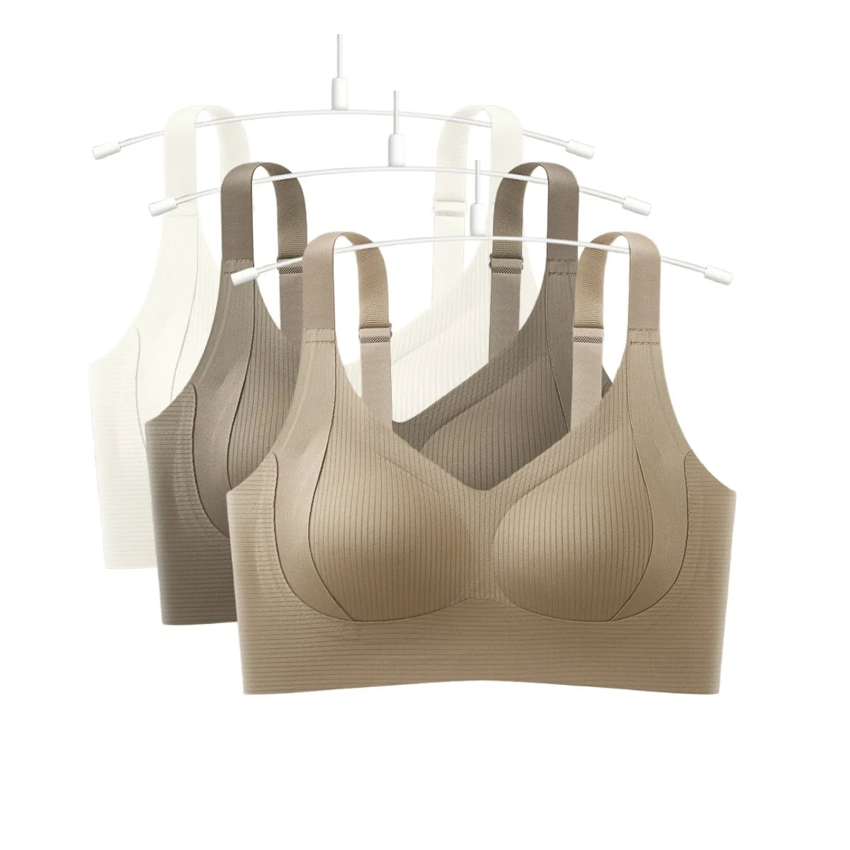 3Pcs/Set Women Seamless V-Neck Bra Plus Size Support Ribbed Bras Sexy Lingerie Detachable Bust Pads Comfort Intimates M-4XL