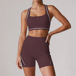 Color Blocking Yoga Sets Women's Tracksuit Hanging Neck Shockproof Sports Vest Hip Lifting Shorts Gym Running Fitness Suits