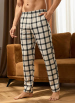Men's High-Waisted Check Pajamas Pants Loose Fit Stylish Sleep Bottoms Home Wear Long Pants for Spring and Autumn