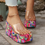 Summer Transparent Platform Heels Slippers for Women Mixed Color Wedge Slippers Woman Outdoor Open Toes Woman Slides