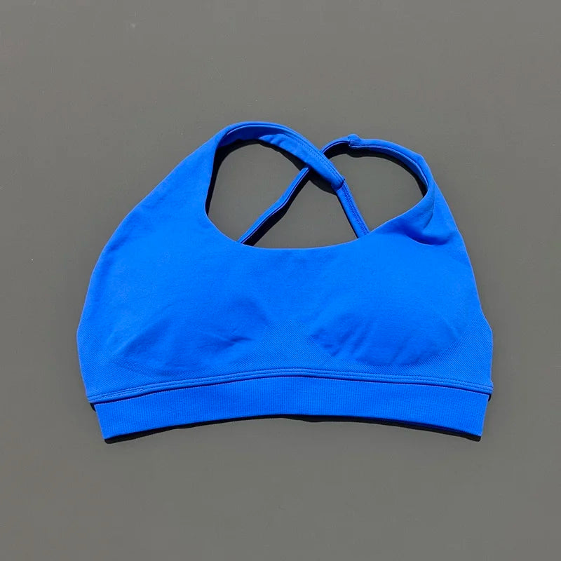 HISTELLO Impacts Asymmetric Sports Bra Women Seamless Yoga Underwear Adjustable Backless Halter Top Workout Running Gym Bra