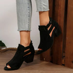 2026 Women SandalsChunky High Heels Soild Gladiator Open Peep Toe Women Black Shoes Buckle Back Zipper Sandalias De Mujer