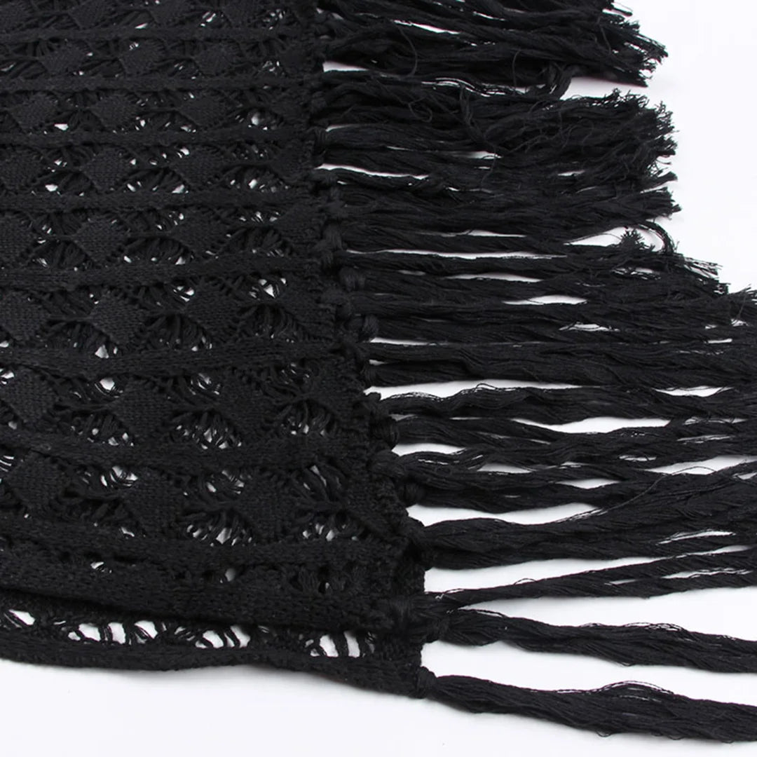 S-XL Sexy Hollow Out Fringe Tassel Knitted Crochet Tunic Beach Cover Up Cover-ups Beach Dress Beach Wear Beachwear Female V3800C