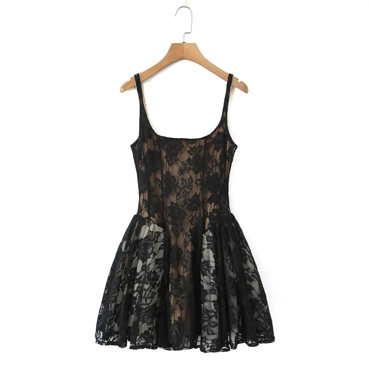 Women's Fashion Casual Sleeveless Lace Trimmed Dress Backless Deep V Suspenders Sleeveless Dress For Woman Charming Elegant D884