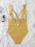 2026 Ruffle Swimsuit One Piece Solid V-neck Backless Swimwear Women Bathing Swimming Swim Suit Female Padded Beach Wear Summer