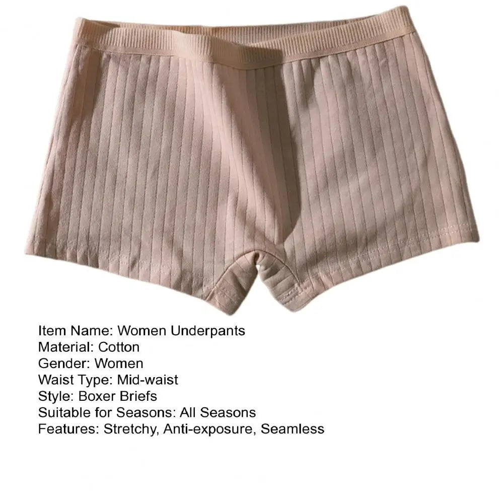 Women Underpants Seamless Mid Waist Cotton Solid Color Stretchy Boxers Anti-exposure Moisture-wicking Briefs Women Daily Wear