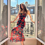 Flowers Print Spaghetti Strap Dresses Women Temperament Package Hip Bodycon Long Dress Fashion Sexy Backless Lady Slim Vestidos