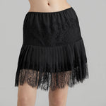 Women's Fashion Solid Color Mini Skirts Mid-Rise Pleated Lace Skirts Spring Summer Casual Short Skirts