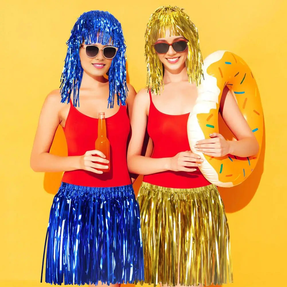 Bright Colors Beach Dance Skirt Hawaii Skirt Elastic Mid-rise Adults Kids Mini Skirt Rain Fringe Tassels Adjustable Curtain