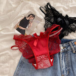 Lace Rhinestones Girls Sexy G String Panties Women Underwear Briefs Hollow Out Thong Transparent Lingerie Intimates