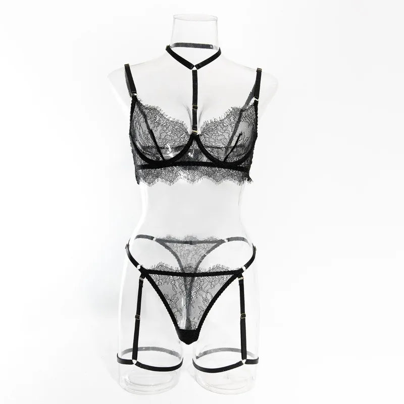Toucheart Sexy Lingerie Suit Female Sexy See-through Lace Halter Bra SetAdjustable Leg Ring Set for Women Sexy Underwear New